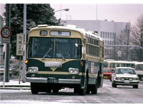 グリーンとクリーム色の市バス車両